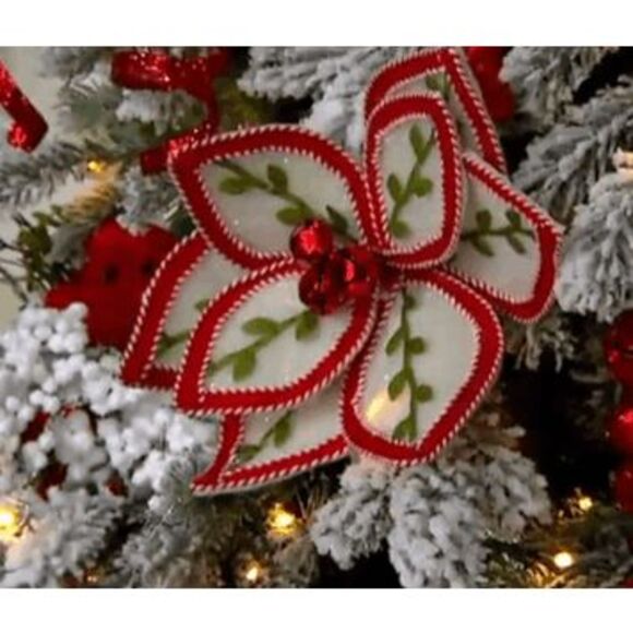 Set of 4 White Felt Design Christmas Poinsettia Picks Valerie Parr Hill Collecti - Picture 3 of 3